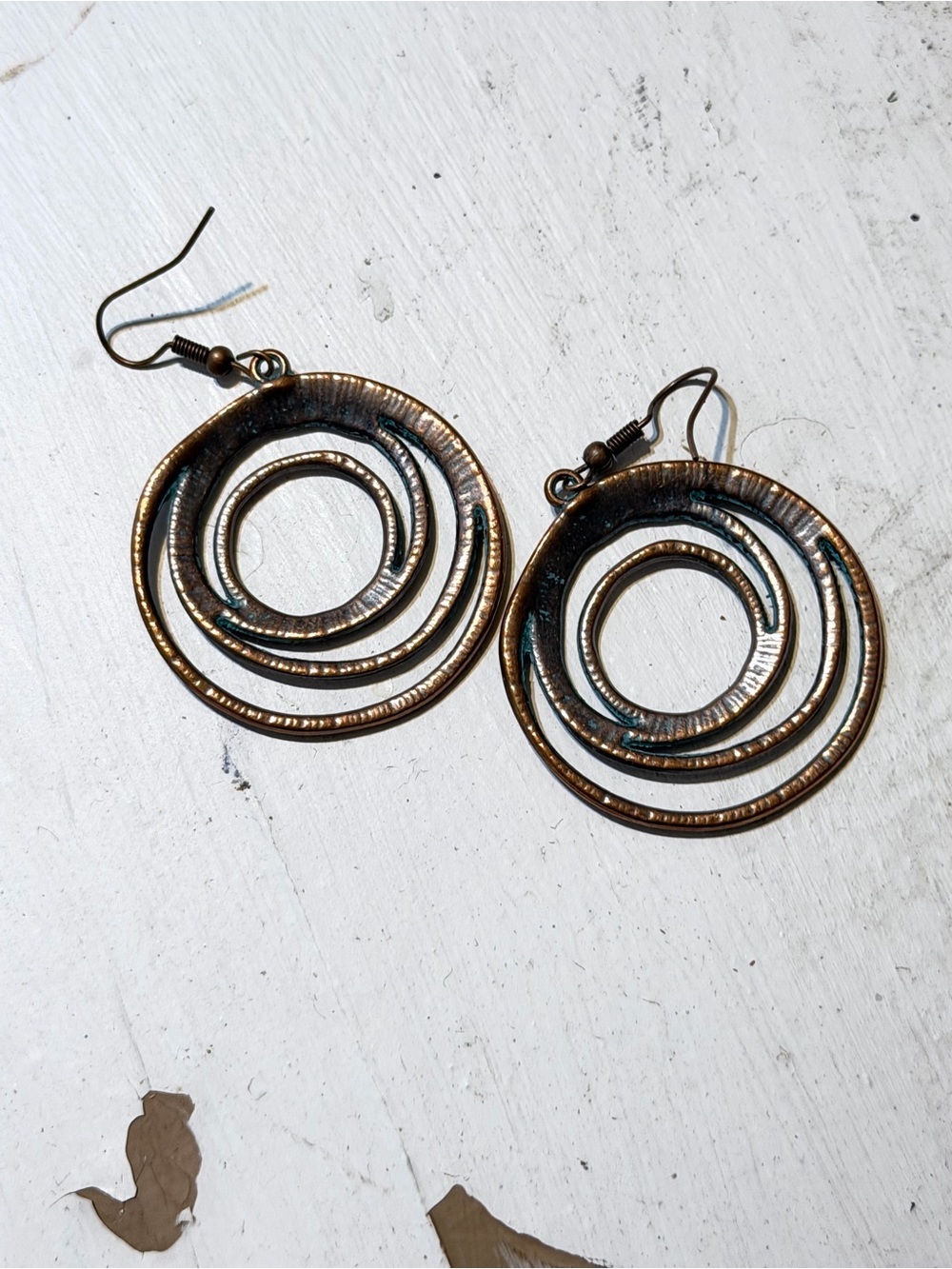 Spiral Hoop Drop Earrings - Antique Bronze